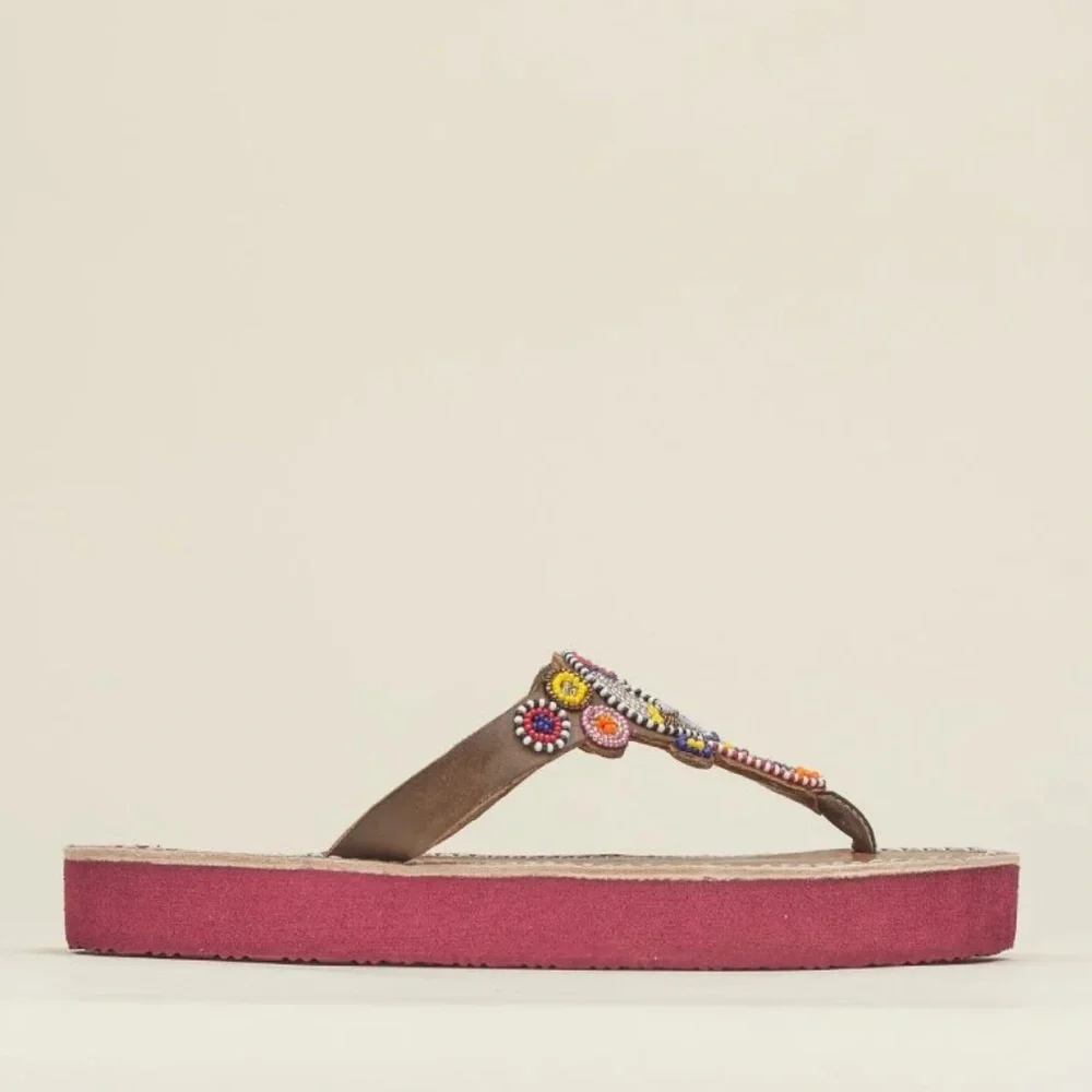 Laidback London Shibli SSR Leather Beaded Handmade Sandal Red Mix Size 39